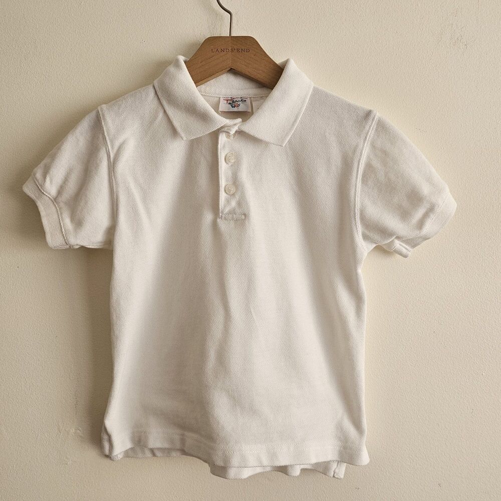 Vintage Talbots Kids Boys Polo Shirt White Cotton Short Sleeve Size 6 EUC